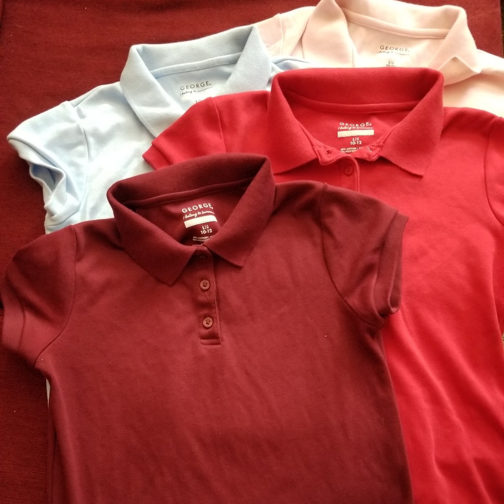 Girls set of four polo's by George size 10/12